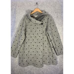 Max Studio Woman Gray Wool Blend Cardigan Size 1X Cowl Neck Long Sleeve